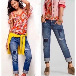 CAbi slim boyfriend jeans style 5308 patches size 6